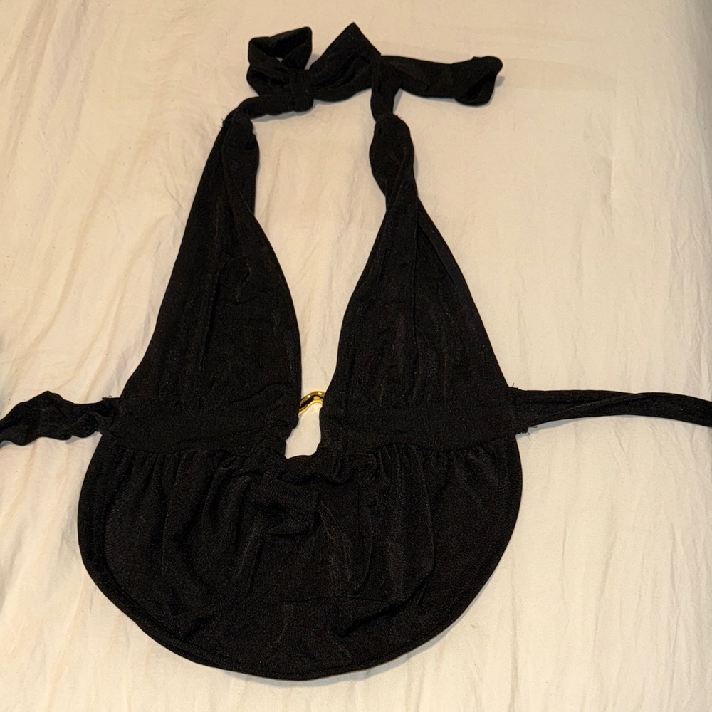 SHEIN Black Halter Top with Gold Accent